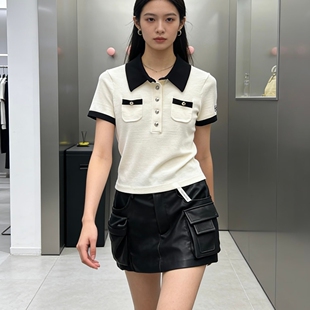 -众辣妹风撞色拼接Polo领短袖针织衫(不含下装)DM2604250