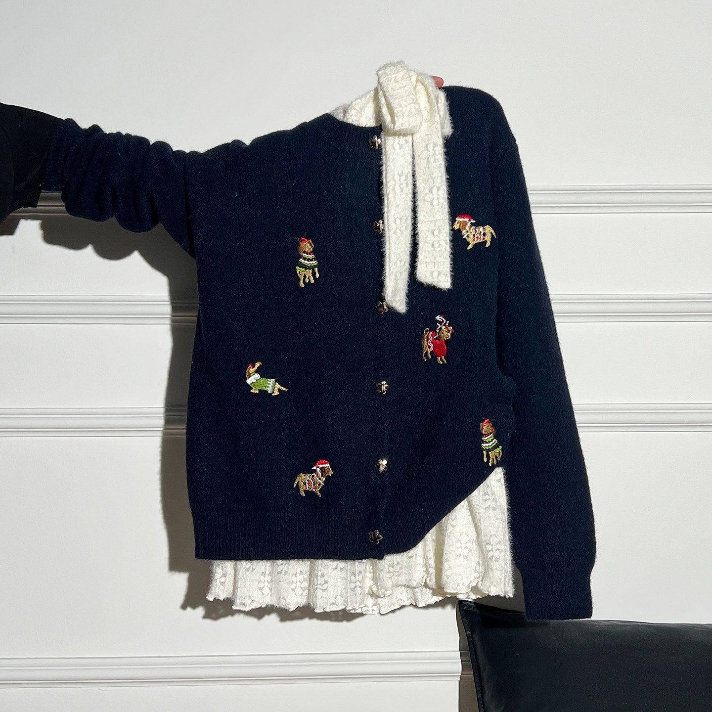 一整套圆领保暖内搭打底针织开衫毛衣外套女长袖冬叠穿上衣两件装