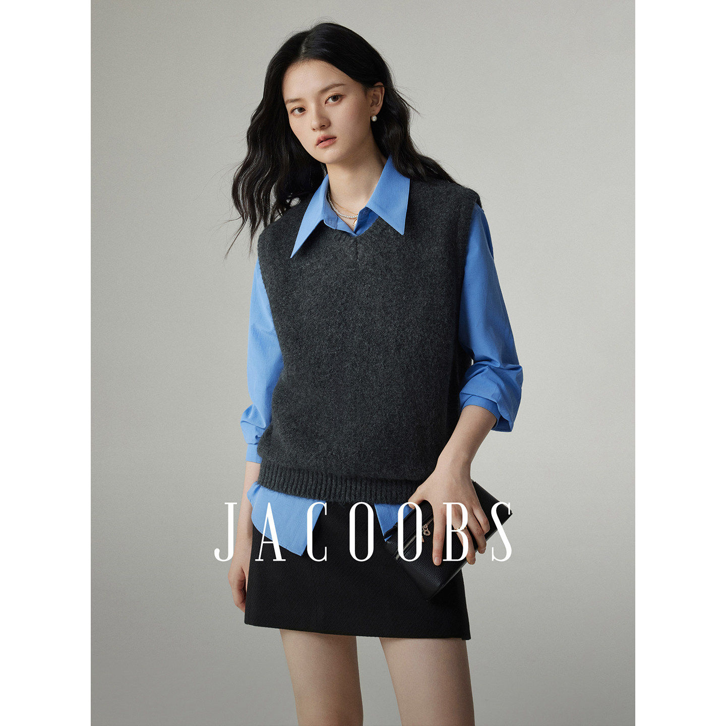 「娅可家」穿搭天菜 韩系叠穿针织马甲女春秋显瘦深灰色毛衣背心