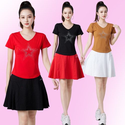广场舞服装优质棉料+精烫钻