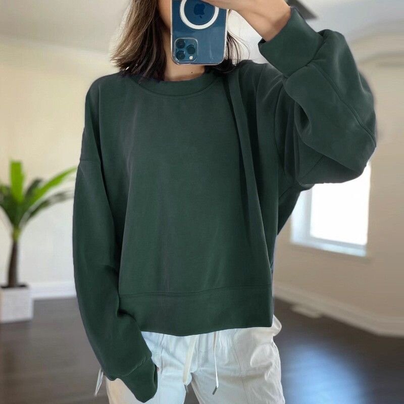宽松休闲瑜伽服女铜氨丝oversized卫衣圆领秋冬长袖短款垂坠感zz