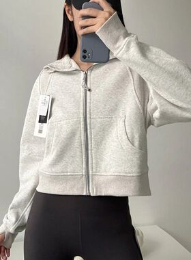 lu同款瑜伽scub全拉链短款连帽加绒休闲运动卫衣外套女加厚保暖wr