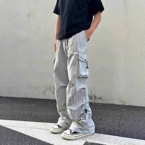 多口袋褶皱速干工装裤男夏季薄款fishball裤子直筒休闲降落伞兵裤