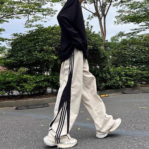 尼龙速干冲锋裤男秋季条纹拼接运动裤子美式hiphop户外登山裤