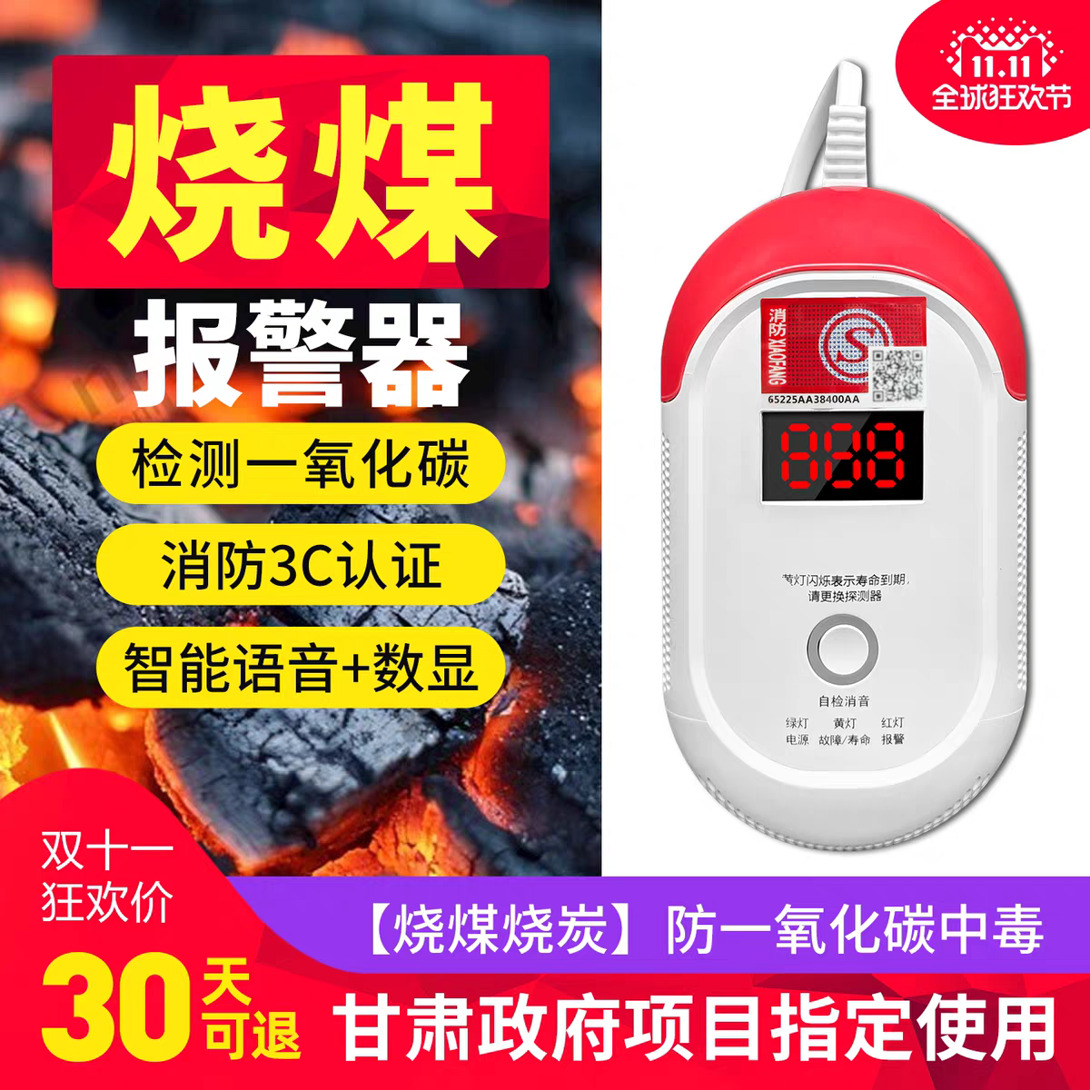 批发插电款一氧化碳报警器家用室内炭火炉子蜂窝煤烟co探测仪