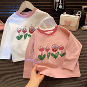 T恤2024秋季 新款 韩版 韩韩良品中大童立体花朵纯棉长袖 百搭打底衫