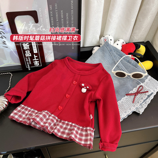 韩韩良品中大童蘑菇拼接裙摆棉质卫衣2025秋季 新款 韩版 时髦打底衫