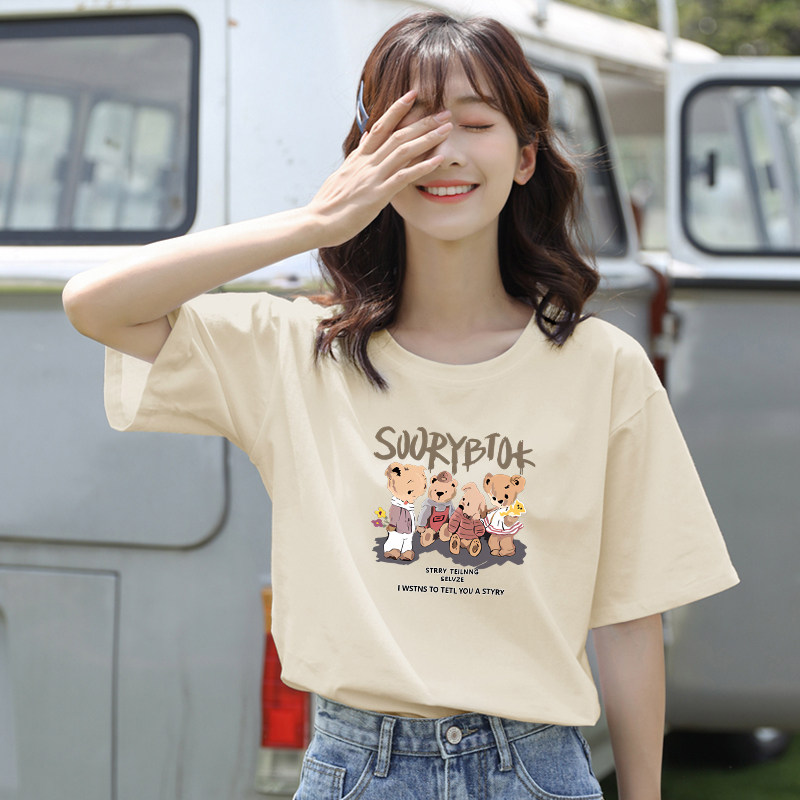 白色宽松纯棉短袖t恤女2024年新款夏季学生半袖体恤韩风chic上衣