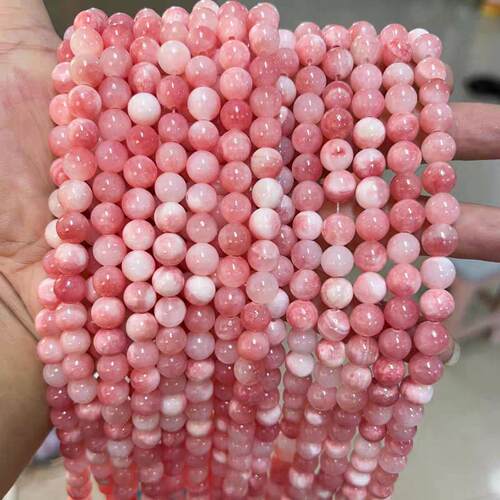 天然波斯玉粉桃色玉石散珠DIY