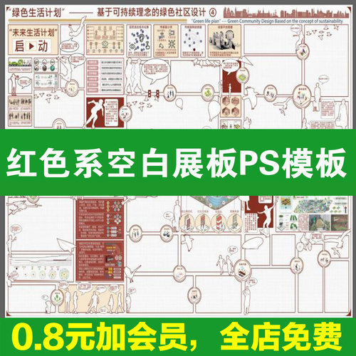 红色系粉色调环艺设计景观城市规划展板A0A1A2 PS展板PSD排版模板