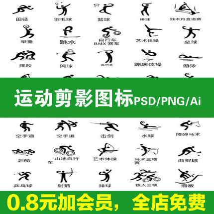 procreate体育运动剪影人物图标健身项目AI矢量PNG免扣PSD素材ps