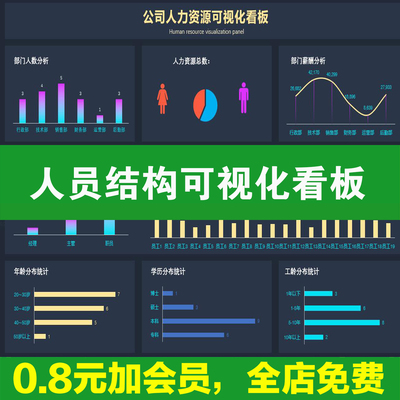 最新公司人员结构可视化看板动态人力资源分析事变动信息数据处理