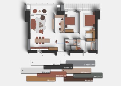 57 室内设计家装户型图平面家具布局图ps分层PSD彩平图源文件