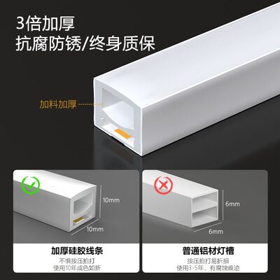 led线形硅胶灯带220v免驱动柔性自粘防水线条灯明装嵌入式带槽