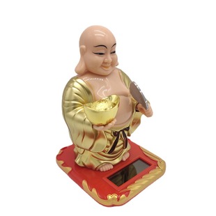 新品 佛 新款 汽车摆设创意太阳能弥勒佛点头摇扇大肚佛笑佛摆件元