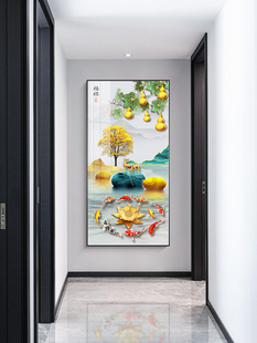 饰画九鱼图葫芦好寓意正对门玄幻壁画客厅过道走廊壁画 入户玄关装