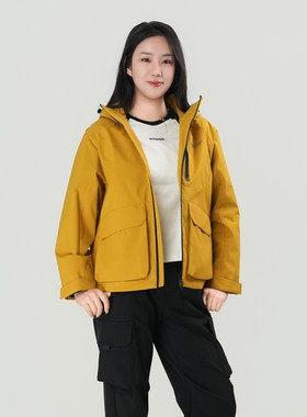 N+a纳迪亚26春季新品连帽款外套女黄色多口袋拉链冲锋衣户外时尚