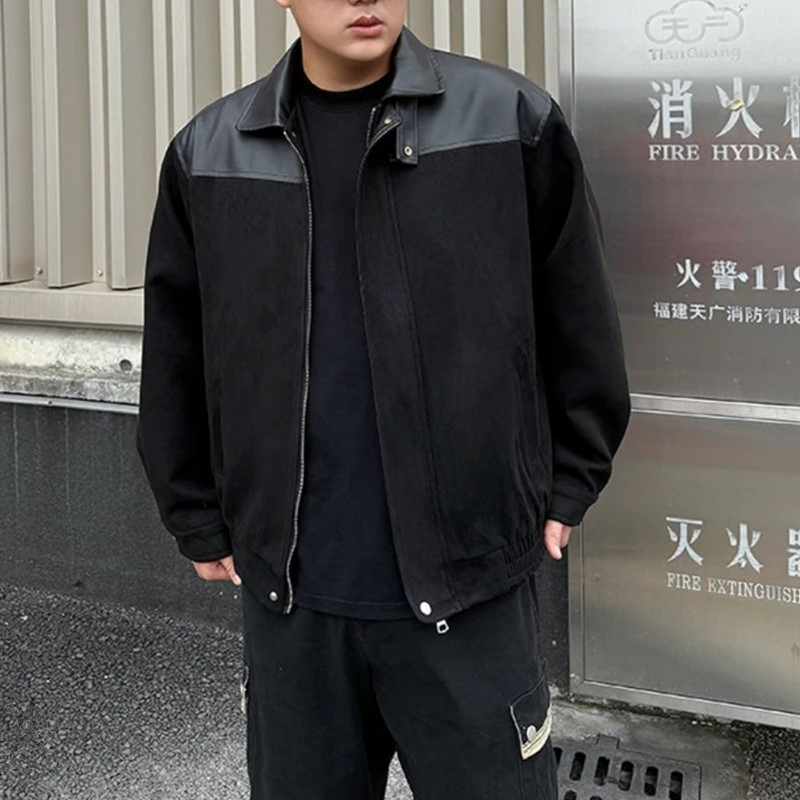 郑一穿搭【无界行者】小众拼皮秋季男装宽松拼接夹克