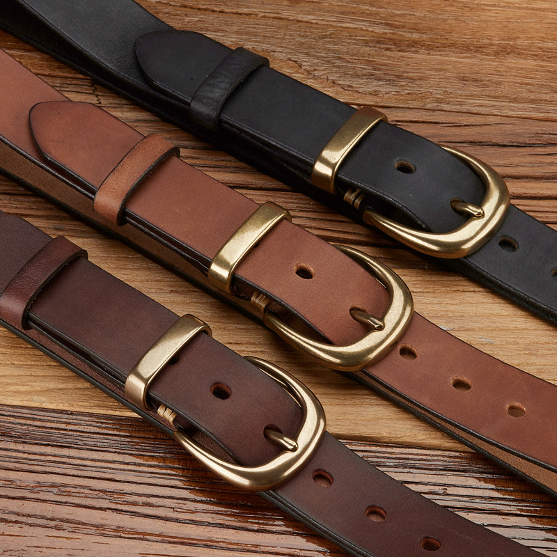 复古真皮头层牛皮腰带手工做旧男士牛仔裤皮带中青年休闲百搭腰带
