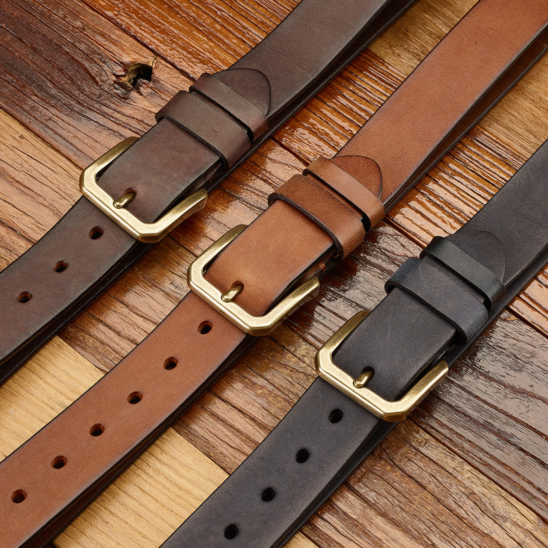 头层牛皮真皮男士皮带纯手工铜扣复古做旧腰带休闲百搭中青年皮带