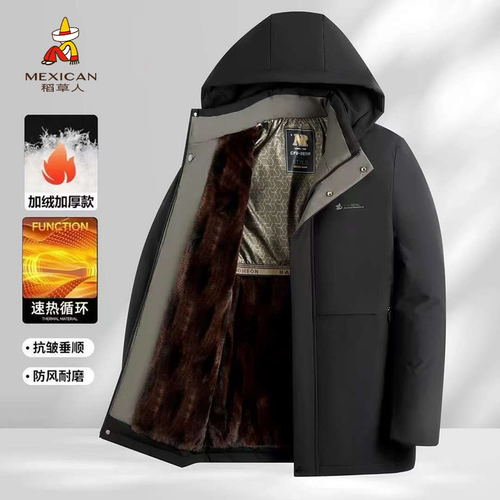 【加绒加厚】稻草人冬季可拆卸帽中长款百搭石墨烯保暖棉服0103