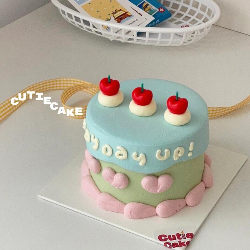 红色樱桃蜡烛车厘子复古手绘韩式ins风水果生日蛋糕装饰插件