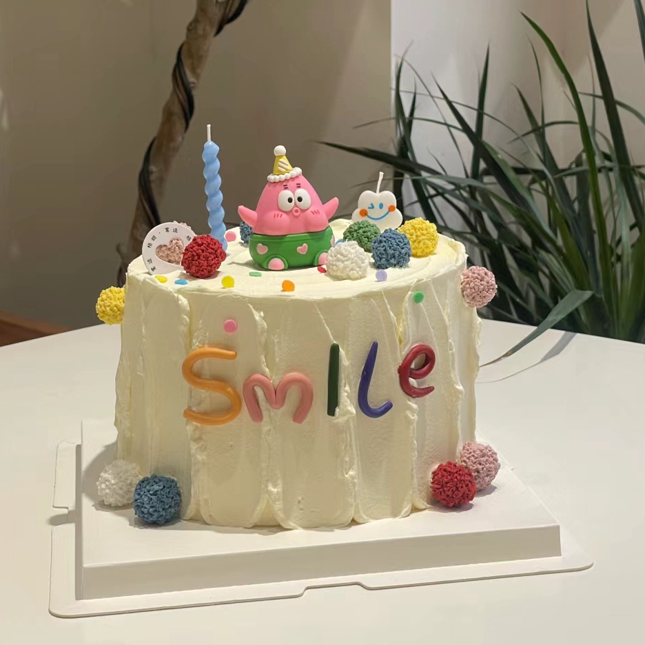 粉红派大星海绵宝宝蛋糕装饰软胶彩色SMILE马卡龙小圆球ins风插件