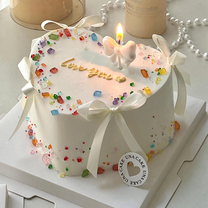 七夕情人节网红钻石砂糖水晶宝石糖白色蝴蝶结芭蕾风蜡烛插件插牌