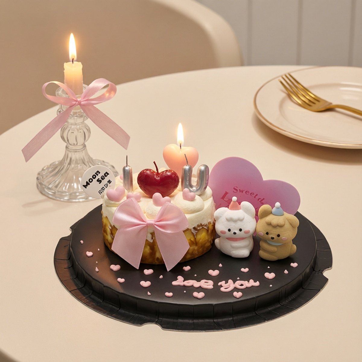 情人节loveU蜡烛情侣卡通修狗软胶蛋糕装饰摆件粉蝴蝶结爱心插牌,节庆用品/礼品,蛋糕/烘焙装饰用品,淘宝优惠券,粉丝福利购,淘宝优惠卷