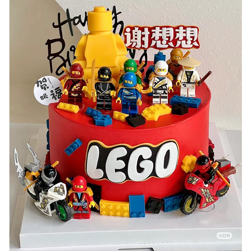 LEGO乐高蛋糕装饰玩具机器人幻影忍者迷你世界摩托车积木公仔插件