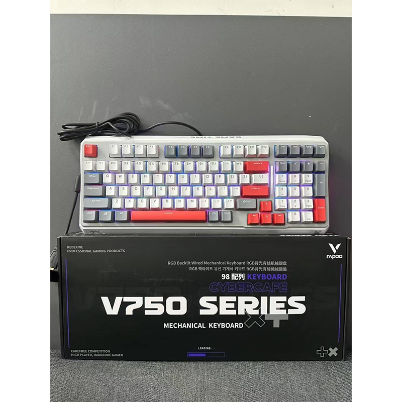 雷柏V750有线机械键盘全键无冲RGB家用电竞网吧网咖台式电脑 98键