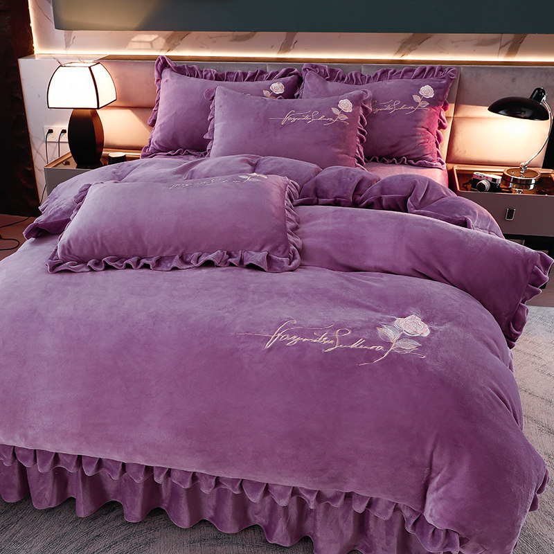 高端加厚牛奶绒四件套2024新款冬季法兰绒珊瑚绒被套床裙床上用品
