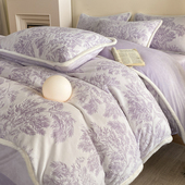 冬季 加厚牛奶绒四件套法式 雕花双面加绒保暖珊瑚绒被套罩床上用品