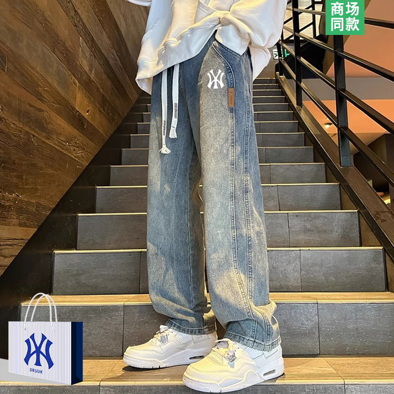 潮牌牛仔裤男士美式复古休闲裤子