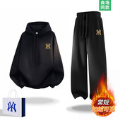 卫衣卫裤 立体刺绣 穿搭一整套 2026新款 秋冬季 加绒连帽套装 男士