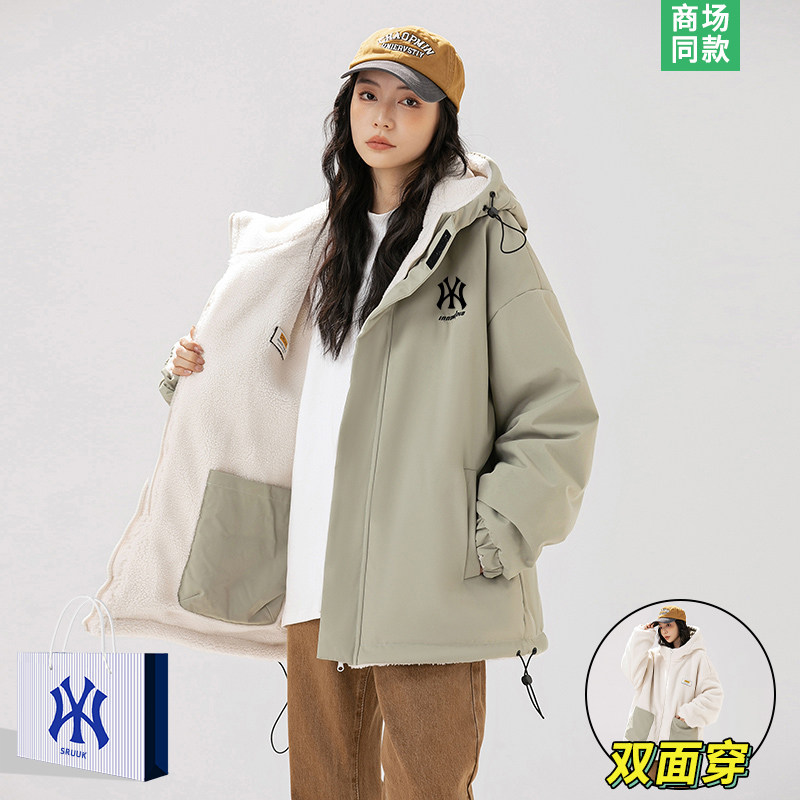 【专柜同款】双面穿棉服女冬季新款潮牌羊羔绒外套女生保暖防寒服