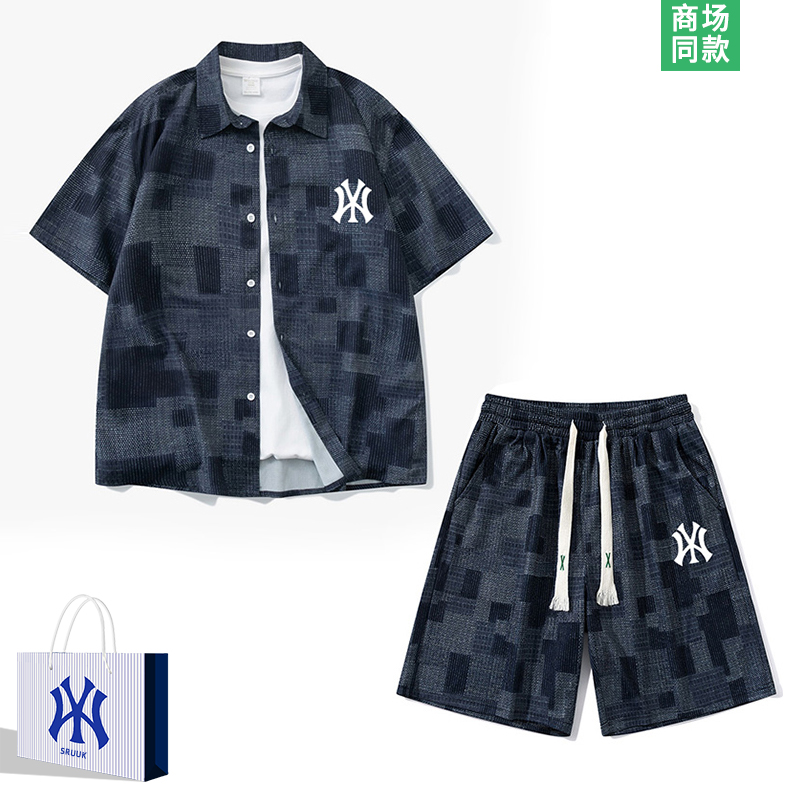 夏季新款男士短袖衬衫两件套