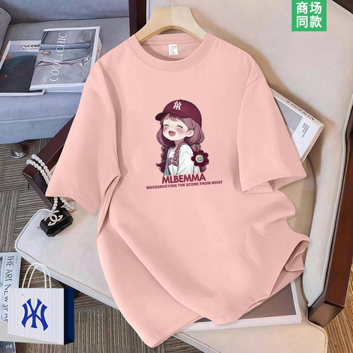 美式潮牌粉色短袖t恤女款上衣