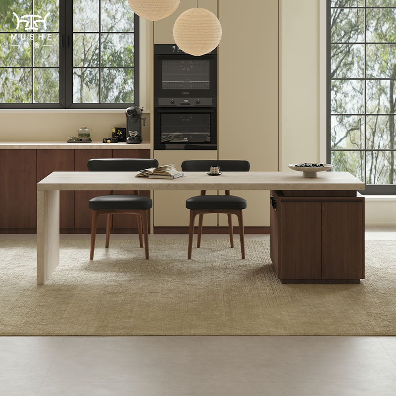 暮奢中古风岛台餐桌一体岩板餐桌