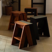 寅榫原创餐厅客厅全实木可组合凳子长凳黑色垫脚凳中古包豪斯侘寂