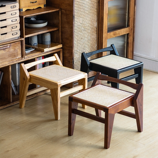 凳沙发凳茶几边凳矮凳透气侘寂夏 寅榫藤编实木榫卯小凳子玄关换鞋