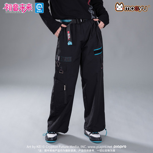 moeyu初音未来霓虹电子乐机能工装长裤男休闲直筒大口袋冲锋裤子