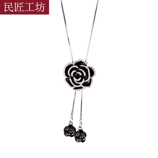 玫瑰花项链毛衣链女秋冬时尚网红同款高端毛衣链2025年新款潮长款