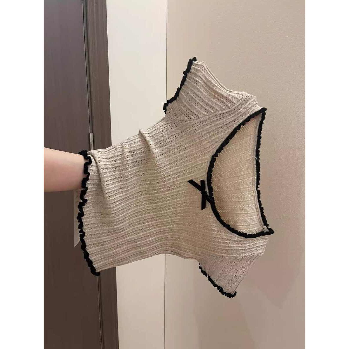 美式正肩撞色花边蝴蝶结冰丝针织短袖T恤女夏季紧身辣妹短款上衣