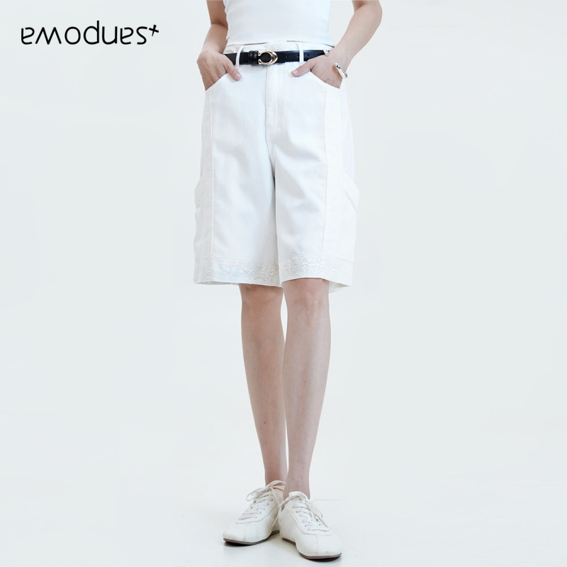 emodues新款女装白色牛仔短裤女夏通勤百搭时尚设计五分裤