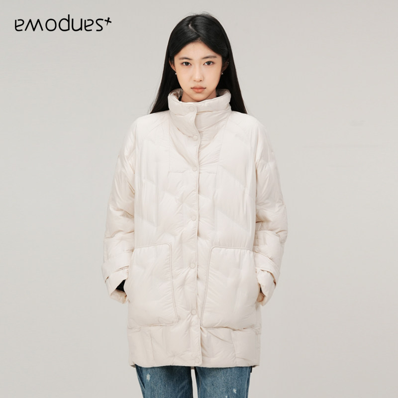 emodues/衣魔得思冬白鸭绒立领大口袋设计保暖不臃肿长款羽绒服,女装/女士精品,羽绒服,淘宝优惠券,粉丝福利购,淘宝优惠卷
