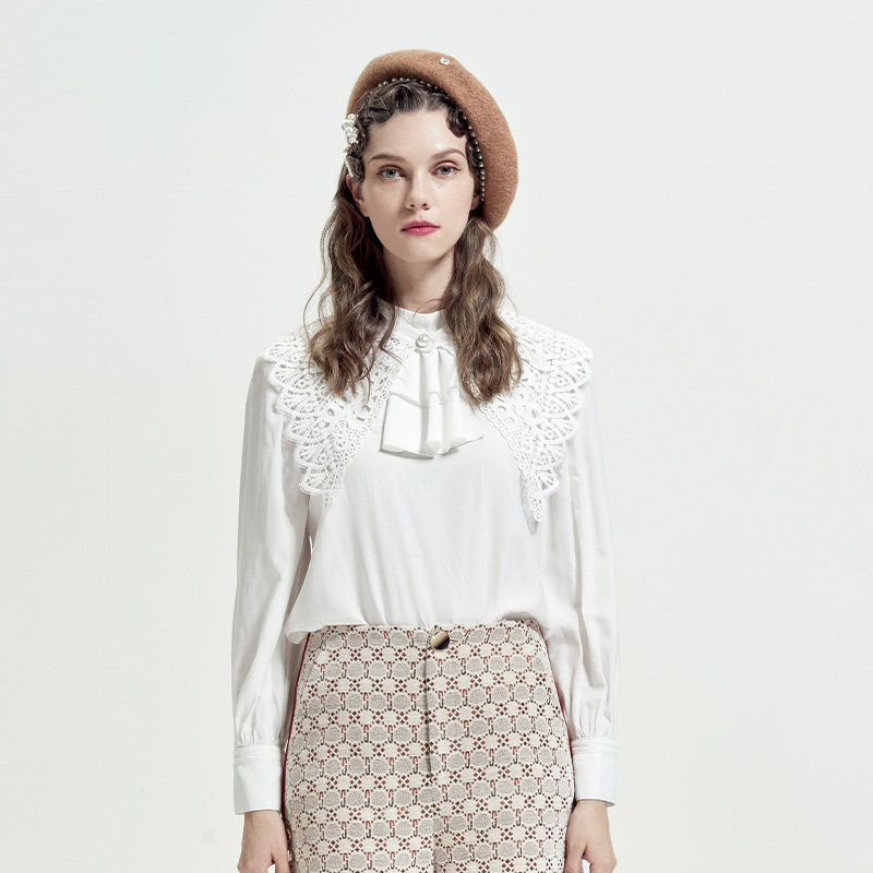 LEEMONSAN/枺上20冬季新款雪纺衫时尚可拆卸蕾丝披肩上衣 1540003