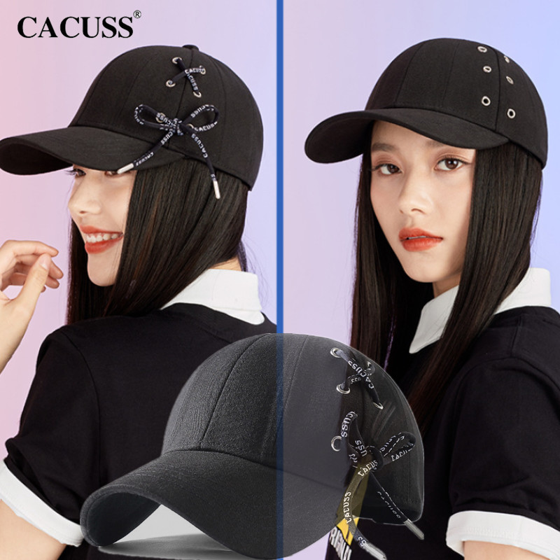 Cacuss帽子春夏款百搭女时尚潮流硬顶鸭舌帽多彩情侣绑带子棒球帽