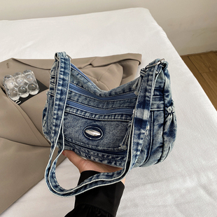小众设计辣妹复古水洗牛仔布包时尚腋下包多口袋手提包女士斜挎包