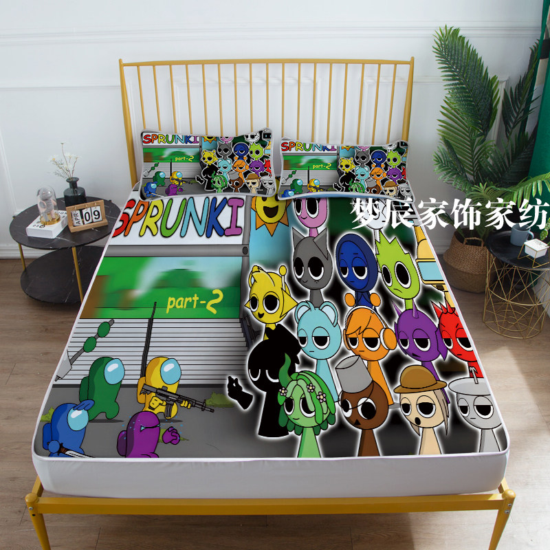 卡通手游节奏盒子冰丝席床笠居家空调房防滑防尘折叠凉席床垫罩子,床上用品,床笠,淘宝优惠券,粉丝福利购,淘宝优惠卷